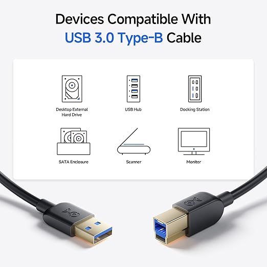 Cable Matters 5Gbps Long USB 3.0 Cable - 15ft, USB A to B Cable, USB3 Cord with Type-B 3.0 Connector for Hard Drive Enclosure/Built-in Hub and More, Black
