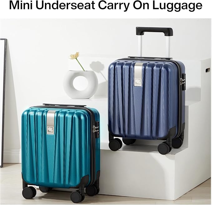 Hanke 14 Inch Underseat Carry On Luggage with Wheels Hard Shell Suitcases Carry On Bag Lightweight Small Mini Suitcase Tsa Luggage for Travel. Caribbean Blue.