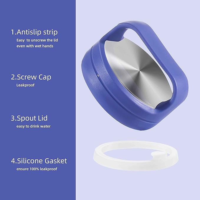 IDEUS Insulated Stainless Steel Water Bottle with 2 Leak-Proof Lids, Thermal Water Flask for Hiking Biking, 40oz, Purple