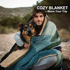 Outdoor Camping Blanket with Sherpa Lining, Extra Warm Thick Camp Blankets and Puffy Ultralight Soft Poncho DWR Camping Quilt for Cold Weather, Adventure, Sleeping, Backpacking 78"x 56"