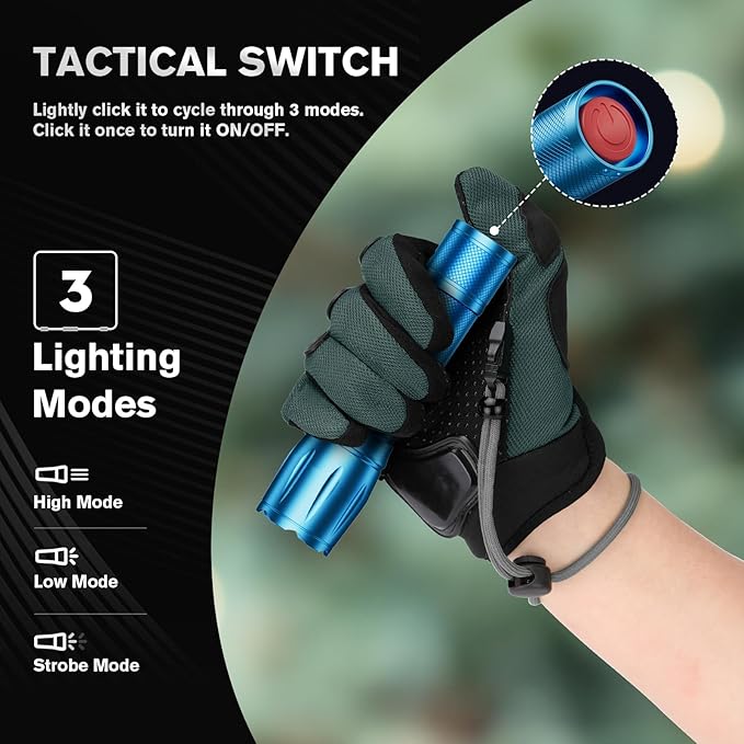 RECHOO LED Flashlight 2 Pack Blue, Tactical Flashlights High Lumens with 3 Modes, Pocket Small Flash Light, Waterproof Zoomable Flashlights for Home Emergency, Camping Essentials (Battery Included)