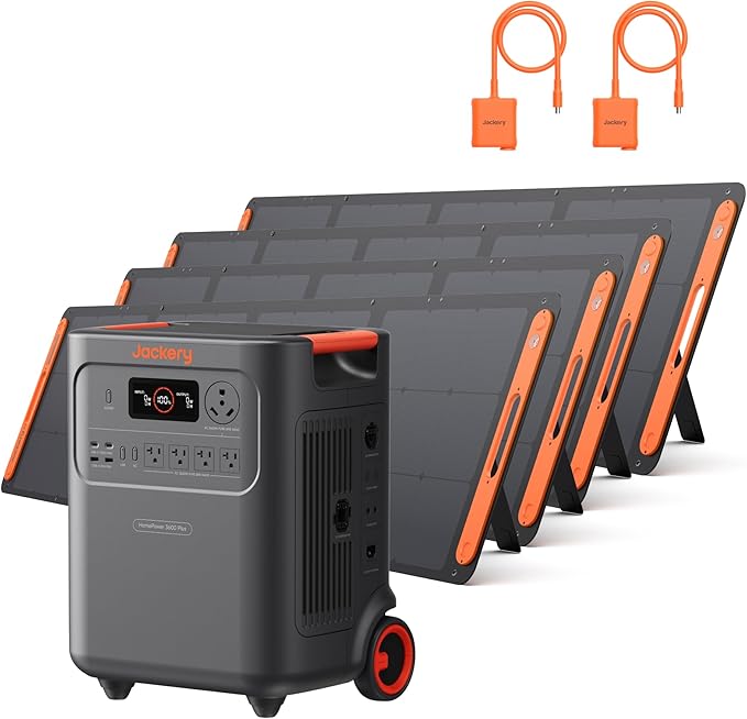 Jackery HomePower 3600 Plus Portable Power Station with 4x 200W Solar Panels and 2x Solar Panel Connector, 3600W AC Output, 3584Wh Solar Generator, Expandable up to 43kWh, Essential Home Backup