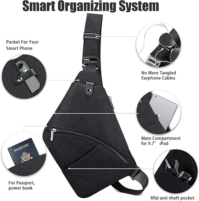 Travel Sling Bag with RFID Pocket, Anti Theft Crossbody Bag for Women Men Casual Chest Outdoor Shoulder Hiking Bag