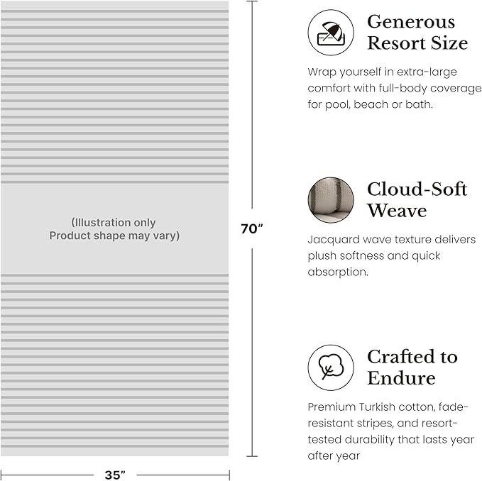 Black & White Brands Brazilian Beach/Pool/Bath Towel - Ultimate Absorbent Luxury XL 36x70 100% Cotton Wave (4 Towels, Charcoal Gray Poly Pinstripe)