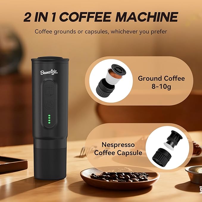 H02 PRO Portable Espresso Machine, Travel Coffee Maker fits NS Capsule & Ground Coffee, Father's Day Camping Small Mini Coffee Machine with Self-heating, Electric Espresso Maker