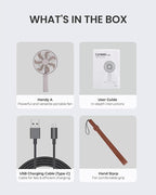 Claymore Handy A (Gray) Portable Handheld Fan - Rechargeable Foldable with Quiet BLDC Motor, USB-C Charging, 180° Adjustable Design, 6 Speed Settings, Personal Fan for Travel, Outdoor & Indoor Use