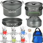 MEETSUN Camping Cookware Set - 37 PCs, Large Size Hanging Pot with Camping Pots and Pans, Camp Cooking Set for 6 People, Mess Kit with Cups, Dishes, Forks, Spoons, Knives for Outdoor Picnic
