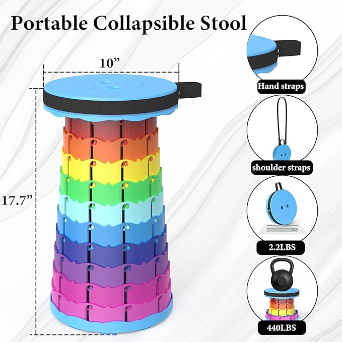 2025 Upgraded Portable Folding Stool, Collapsible Stools, 440lbs Max Weight, Lightweight But Sturdy, Telescoping Foldable Camping Stool for Outdoor Fishing Hiking Travel BBQ