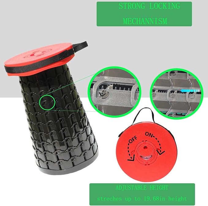 ALEVMOOM Higher 19.7" D 11.8" XXL Collapsible Stool with Cushion, Portable Telescoping More Sturdy Load Capacity 1000Lbs,Retractable Adjustable Camping Folding Stool for Outdoor Hiking BBQ