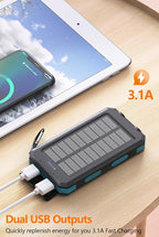 Power Bank 38800mAh Solar Portable Phone Charger with USB-C Fast Charging Battery Pack, with Compass LED Flashlight IP65 Waterproof, Compatible with iPhone, Samsung, iPad, Perfect for Outdoor, Camping