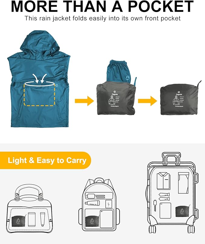 Outdoor Ventures Men's Rain Jacket Waterproof Lightweight Packable Rain Pullover for Hiking Golf Running