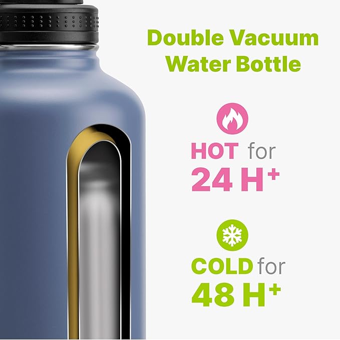 Water Bottle- 64 oz Stainless Steel Vacuum Insulated Wide Mouth Sports Water Bottle with Spout Lid-Reusable Metal Leak Proof Travel Water Flask (Royal Blue)