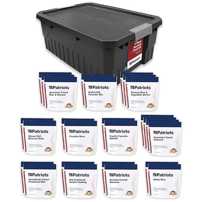 4Patriots 4-Week Kit + 72-Hour Kit Survival Food Bundle: Designed to Last 25 Years, 212 Servings
