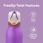 Owala FreeSip Twist Insulated Stainless Steel Water Bottle with Straw for Sports and Travel, BPA-Free, 18-oz, Purple (California Grapevine)