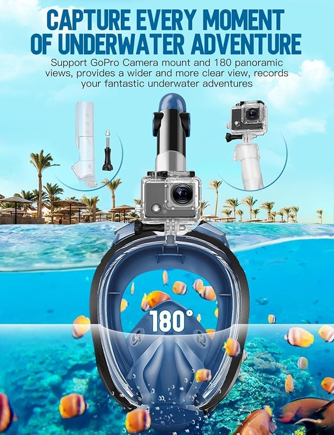 Zenoplige Full Face Snorkel Mask Adults,Dry-Top Snorkeling Gear with Camera Mount,Foldable 180-Degree Panoramic Scuba Mask for Snorkeling Diving Swimming Travel,Snorkel Mask Anti-Fog & Anti-Leak
