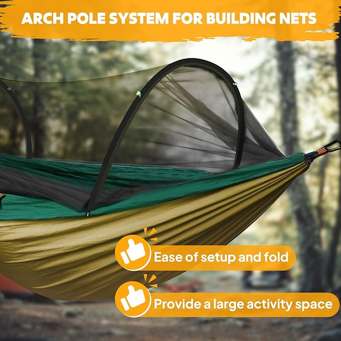 Chihee Ultra-Light Travel Camping Hammock Pop-up Net Hammock 660lbs Load Capacity,Breathable,Quick-Drying Parachute Nylon 2 Premium Carabiners,2 Tree Slings Included for Outdoor Backpacking Hiking