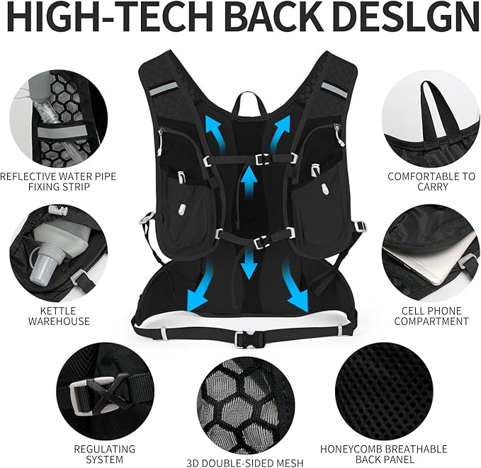 Hydration Pack Backpack, Lightweight Water Backpack with 2L Leakproof Hydration Bladder Daypack for Men Women,Running Hydration Vest for Outdoor Trail
