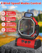 ADUST Camping Portable Battery Operated Powered Fan with LED Lantern Light 20000mAh Rechargeable, Oscillating Fan with 360° Rotation Hanging Hook for Tents, Cordless USB Desk Fan(Red)