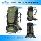 Bseash 80L Waterproof Hiking Camping Backpack with Rain Cover, Lightweight Outdoor Sport Travel Daypack for Climbing Touring (Army Green)