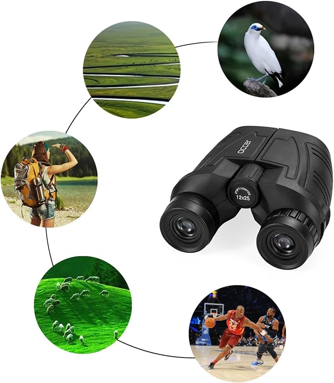 Occer 12x25 Compact Binoculars for Adults and Kids, Large Eyepiece Waterproof Binocular with Low Light Vision,High Powered Easy Focus Binoculars for Bird Watching,Outdoor Hunting,Travel,Sightseeing