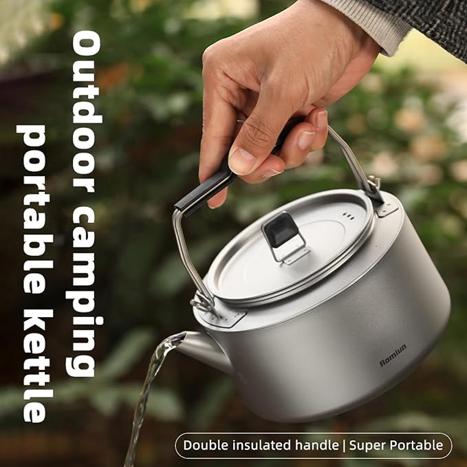 Camping Kettle Titanium Camp Tea Coffee Pot Portable Lightweight Tea Kettle Teapot Fast Heating Campfire Kettle for Stove Top, Boiling Water, Outdoor, Hiking, Camping, Picnic, Traveling
