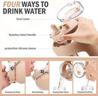 BLUEGO 84oz Water Bottle Glass with Stainless Steel Handle Large 2.5l Water Bottle with Time Markers and Silicone Sleeve Half Gallon Water Jug BPA Free for Gym Daily Use, Amber