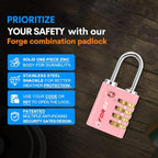Forge Dual-Opening: Key or Combination Access Lock, TSA Approved Locks for Luggage, Pelican case, Travel, Gym, School, Stainless Steel Shackle. (Pink, 2 Pk)