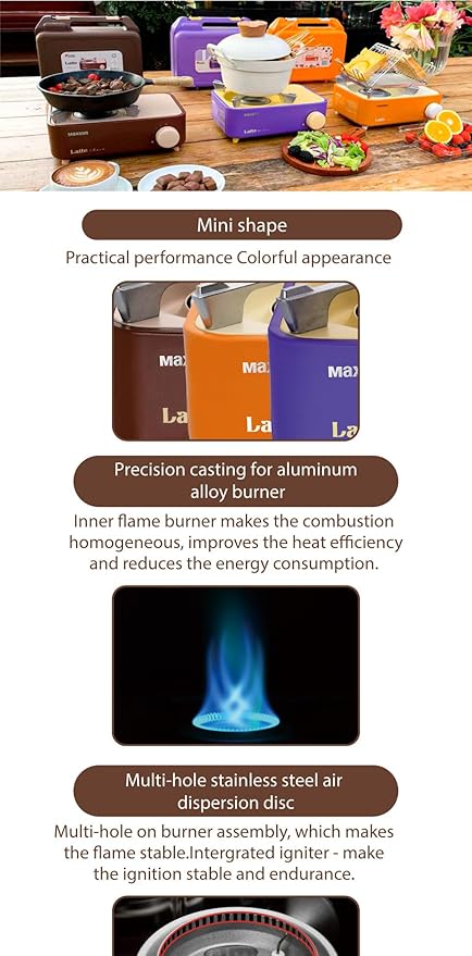 Maxsun Latte Series Mini Gas Stove with Magnetic Locking System (Choco)