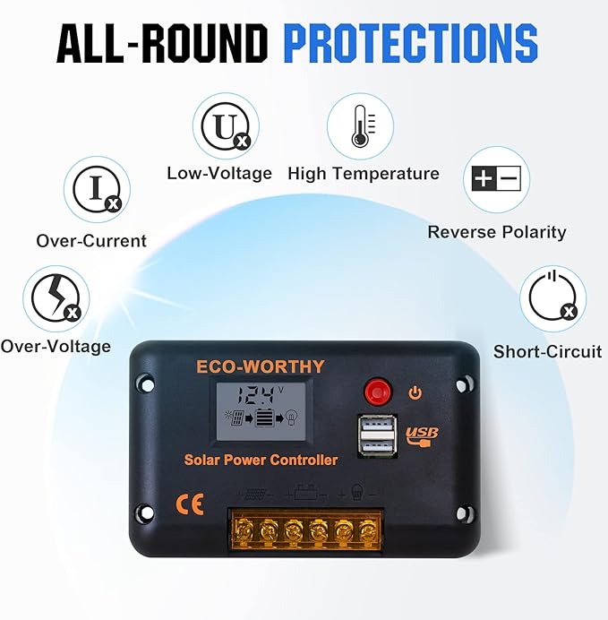 ECO-WORTHY 200 Watts 12 Volt/24 Volt Solar Panel Kit with High Efficiency Monocrystalline Solar Panel and 30A PWM Charge Controller for RV, Camper, Vehicle, Caravan and Other Off Grid Applications