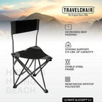 Travel Chair Ultimate Slacker, Quick Folding Tripod Stool with Backrest, Fishing Camping Hiking Chair with Carry Strap, Polyester, Black