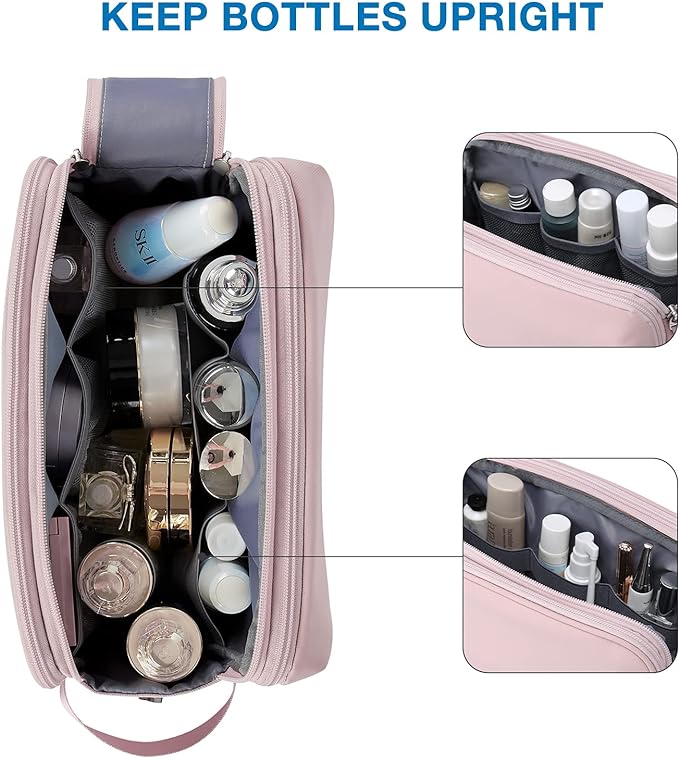 BAGSMART Toiletry Bag for Men, Travel Toiletry Organizer Dopp Kit Water-resistant Shaving Bag for Toiletries Accessories, Door Room Essentials,Pink-large