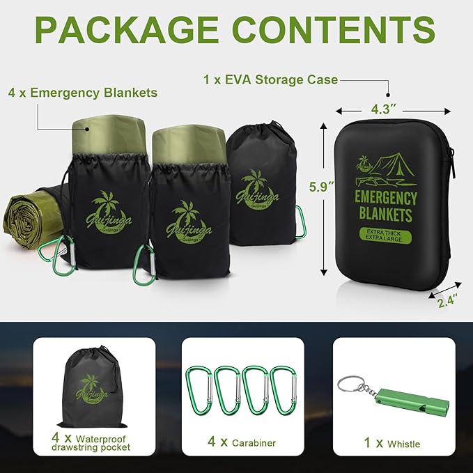 Emergency Blankets for Survival, 2-Pack/4-Pack Space Blankets, Gigantic & Extremely Thick Survival Blanket, Suitable for Outdoor Survival, Camping, and Hiking