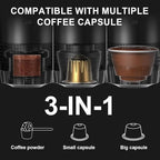 Portable 3-in-1 Espresso Coffee Maker – Self-Heating, Rechargeable USB-C & Smart LED Display, 20-Bar Extraction, Works with Ground Coffee & NS/DG Capsules, Camping (Grey)