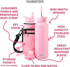 40 Oz Water Bottle with Strap Stainless Steel Sports Water Bottle with 3 Lids (Straw, Chug and Flip Lid) Insulated Leak Proof Metal Jug for Men & Women - Pink (Solid)