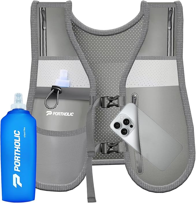 PORTHOLIC Running Vest for Women Men with 17oz Water Bottle |Adjustable Hydration Vest|Reflective |Lightweight |6 Pockets |Breathablefor Running Accessories for Hiking