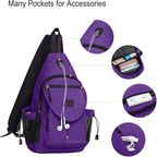 MOSISO Sling Backpack,Canvas Crossbody Hiking Daypack Bag with Anti-theft Pocket, Purple