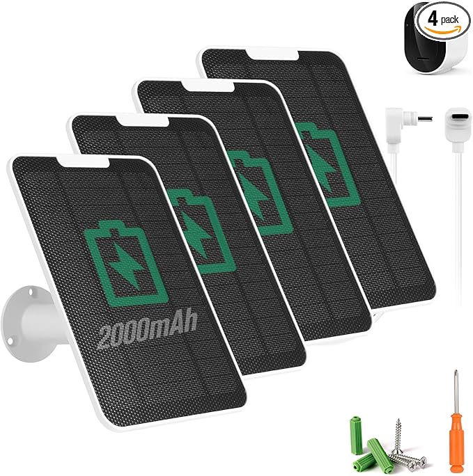 Solar Panel Charger Compatible with Arlo Pro Security Camera 2K HDR(6th Gen, 2025 Release), Built-in Battery Solar Panel for Arlo Pro 6/6XL, 9.8ft USB-C Plug Cable, IP65 Waterproof, Wall Mount, 4 Pack