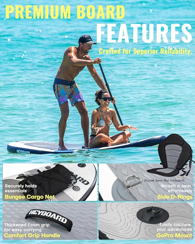 HEYBOARD Inflatable Stand Up Paddle Board 10'6"×32"×6" Standup Paddleboard with Premium SUP Accessories & Backpack, Non-Slip Deck, Waterproof Bag, Leash, Paddle, Hand Pump