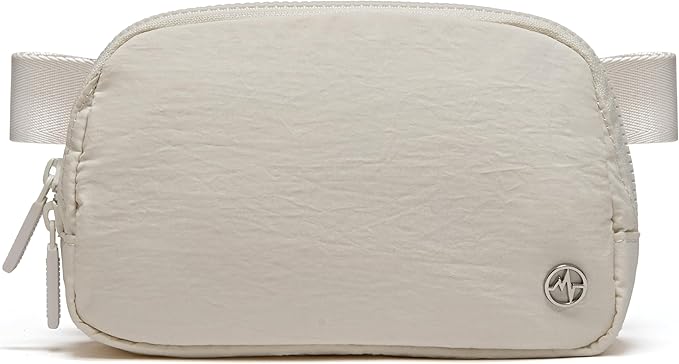 Pander Two Way Zipper Fanny Pack Nylon Everywhere Belt Bag for Women, Water Repellent Waist Packs, Crossbody Bags with Adjustable Strap (White Opal).