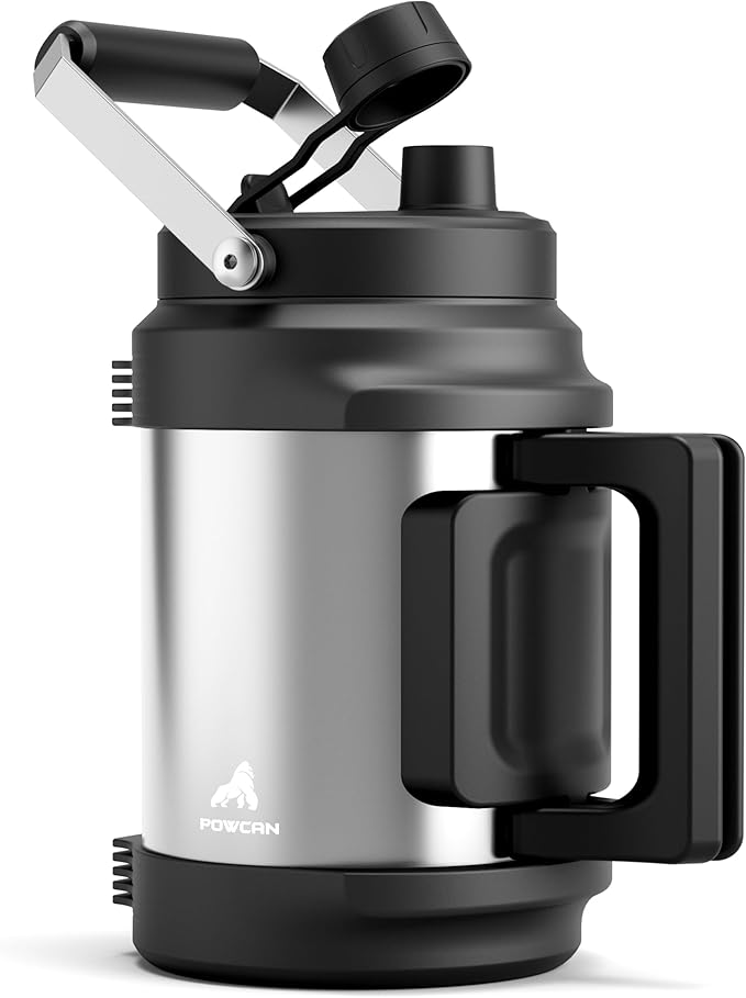 64 oz Stainless Steel Water Bottle for Camping: 2-in-1 Straw Spout Lid, Dual Handle, Leakproof, Keep Cold 48H, Half Gallon Insulated Water Jug for Outdoors, Fitness, Journey, Fishing, Work (Steel)