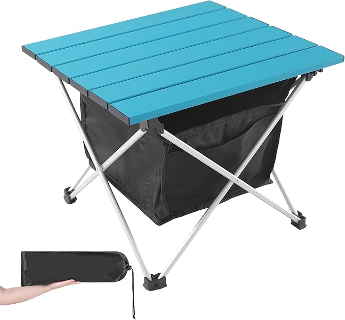 Grope Portable Camping Table Ultralight Aluminum Camp Table with Storage Bag,Beach Table for Sand with Carrying Bag,Prefect for Outdoor,Picnic,BBQ,Cooking,Festival (Blue with Storage Bag-M)