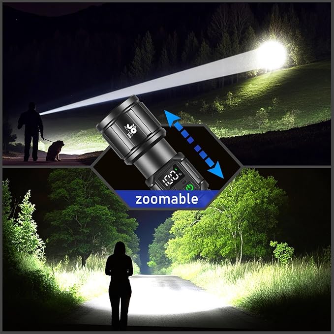 JAY-PARK Flashlights High Lumens, Rechargeable Flashlight 10000 Lumens with Magnetic, Bright Flash Light 9 Modes with 5000 mAh Battery, Tactical Flashlight for Camping, Hiking, Dog Walking