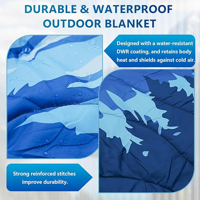 Camping Blanket Waterproof, Packable Down Alternative Puffy Printed Camp Blankets Ultra Warm Lightweight Hammock Top Quilt Outdoor Blanket for Travel Picnic Stadium Hiking Party Cold Weather 55"x78.8"