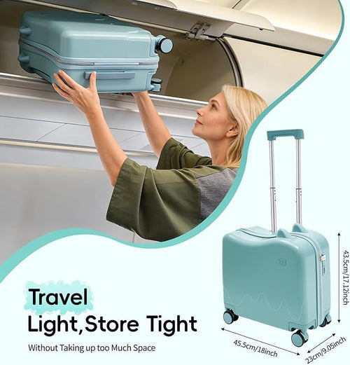 18" Kids Ride-On Suitcase,Children's Carry On Luggage Case,Rolling Luggage With Lock,Travel Trolley Case for Short Trips,School Trips,Outings (Sky blue)