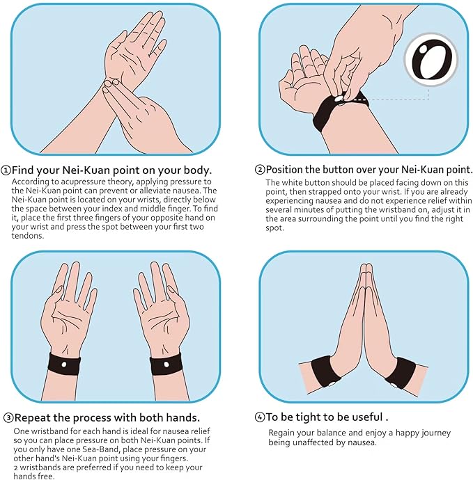 2 Pairs Motion Sickness Bands – Natural Anti Nausea Acupressure Wristbands for Morning & Motion Sickness Relief – Ideal for Car, Cruise & Flight Travel – for Adults and Kids