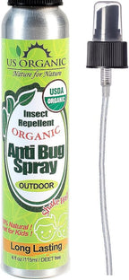 US Organic Mosquito Repellent Anti Bug Outdoor Pump Spray, 4 oz, Certified Organic, DEET-Free, Natural Insect Protection for Camping, Hiking, Travel