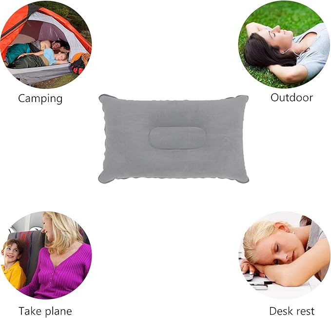2 Pack Ultralight Inflatable Pillow Small Squared Flocked Fabric Air Pillow for Beach Hiking,Camping,Traveling,Napping,Desk Rest,Neck &Lumbar Support(Gray)