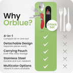 Orblue 4-in-1 Camping Eating Utensils, 2-Pack - Portable Spoon, Fork, Knife & Bottle Opener Combo Set - Stainless Steel Flatware with Detachable Fork - Travel, Backpacking Cutlery Multitool, Red