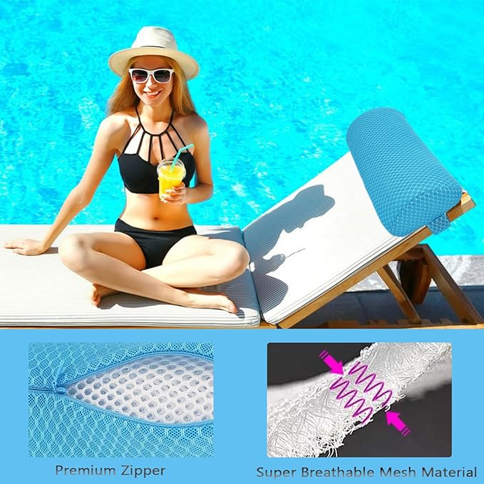 REEZEIVI 1Pack Headrest Pillow for Patio Chaise Lounge,Chaise Lounge Pillows Outdoor 3D air mesh with Elastic Band,Quick Drying and Washable Spa Pillow for Recliner,Beach Chair,Office Chair Blue