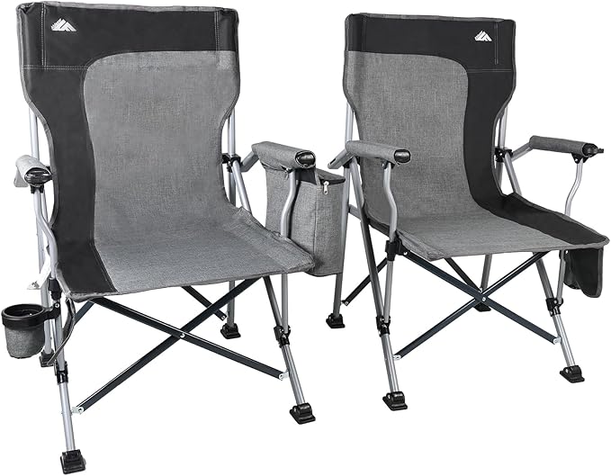 Ablazer 2-Pack Camping Chairs for Adults, Support 350LBS Lawn Chairs with Cup Holder & Cooler Bag, Folding Chairs for Outdoor, Fishing, RV Trip